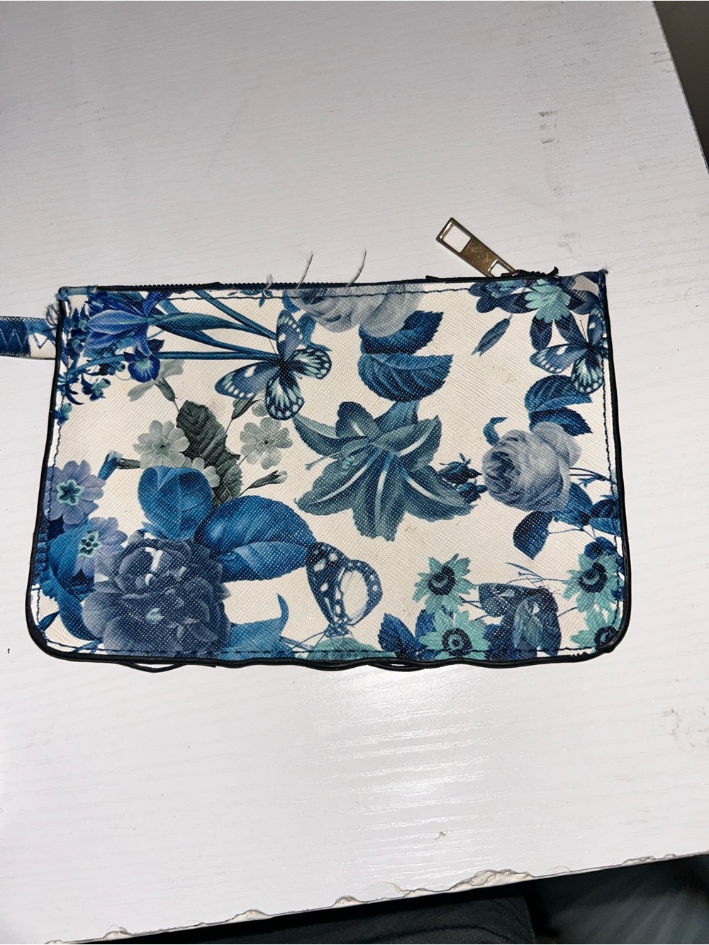 Blue Floral Wristlet Pouch